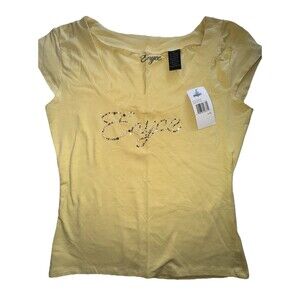 Enyce Women's Large Cap Sleeve Yellow Embellished Top NWT